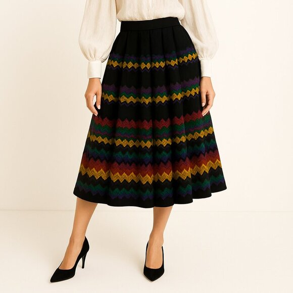 NINA RICCI Boutiqueโ Paris VTG Wool Academia Office Pleated Boho Print EU 38 / M - Picture 2 of 12